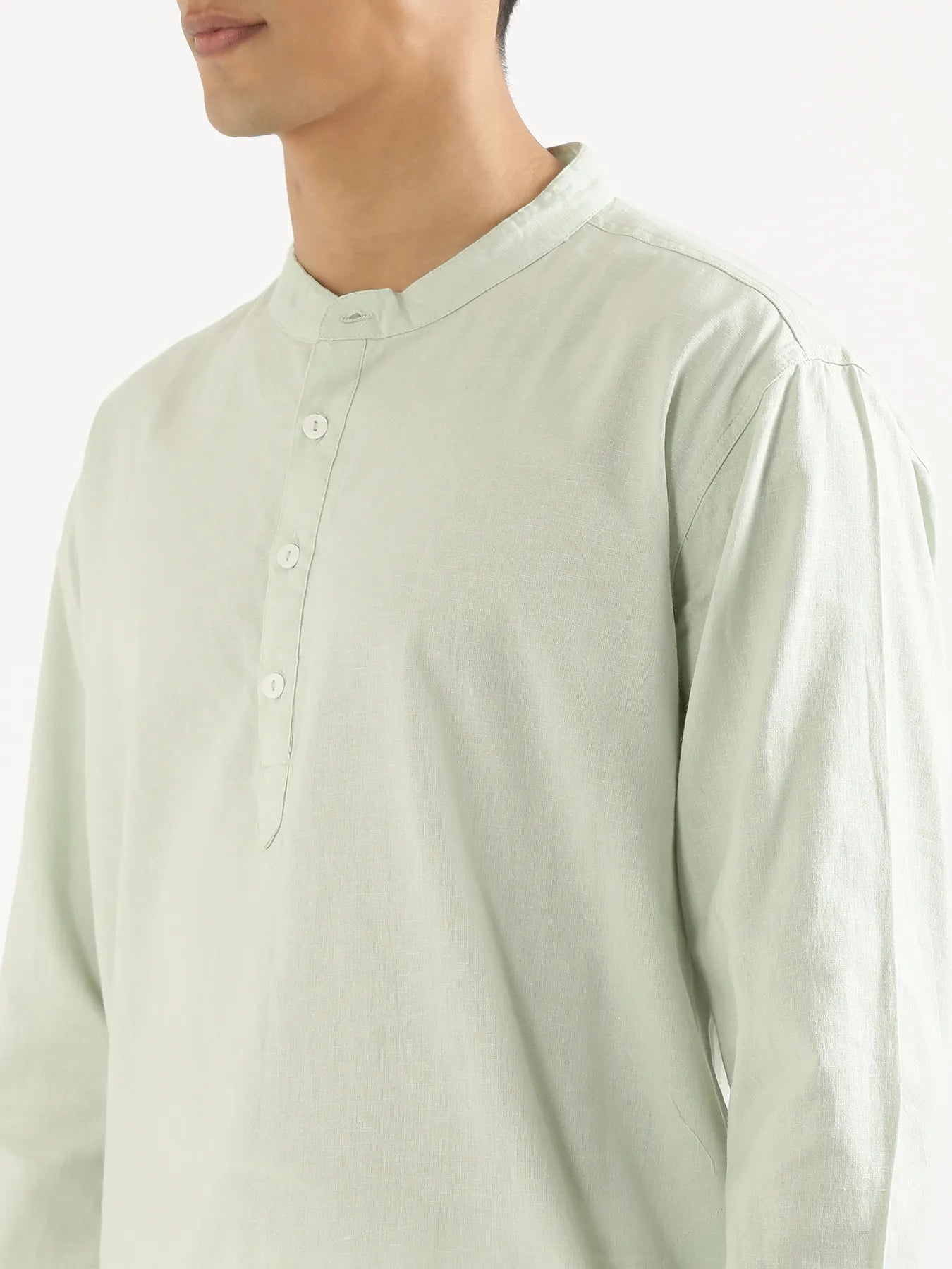 Men Mint Green Airy Linen Long Kurta