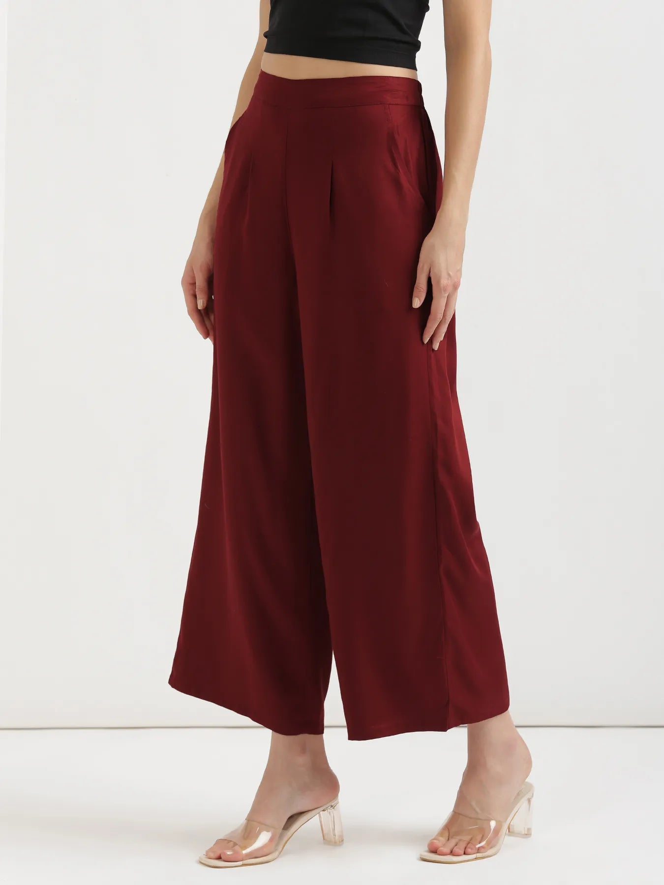Women Maroon Viscose Palazzo Pant
