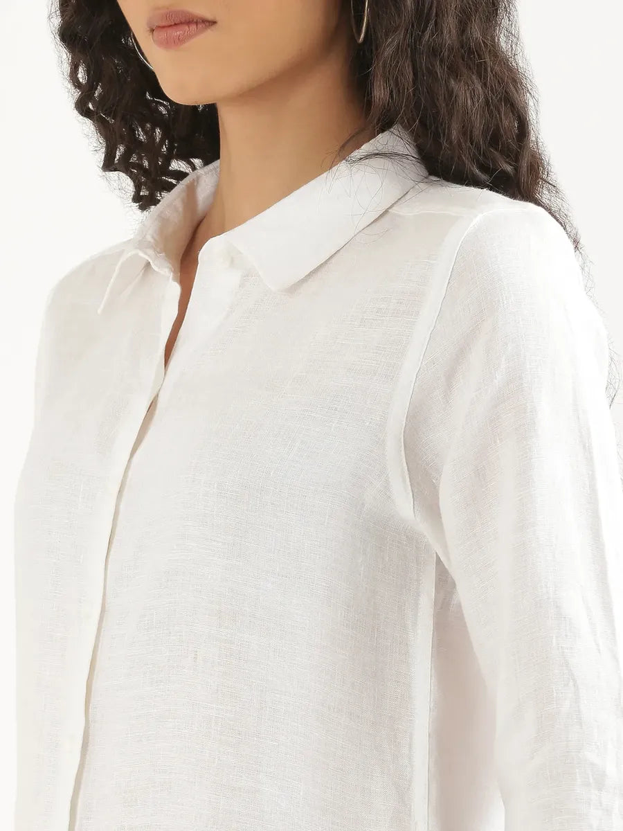 Women White Pure Linen Shirt