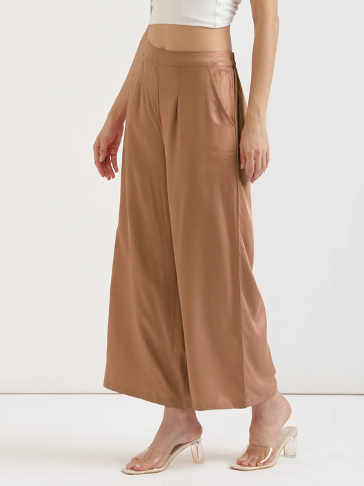 Women Mocha Mousse Viscose Palazzo Pant