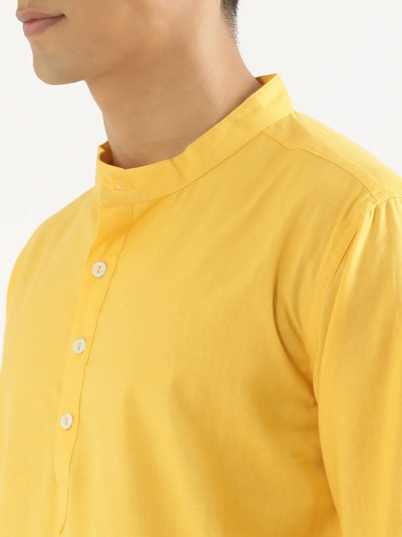 Men Yellow Airy Linen Short Kurta