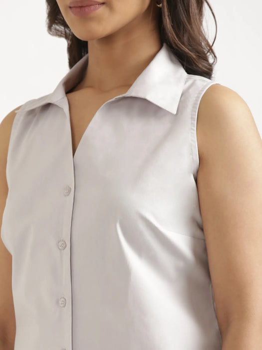 Women Light Grey Better Cotton Sleeveless Shirt