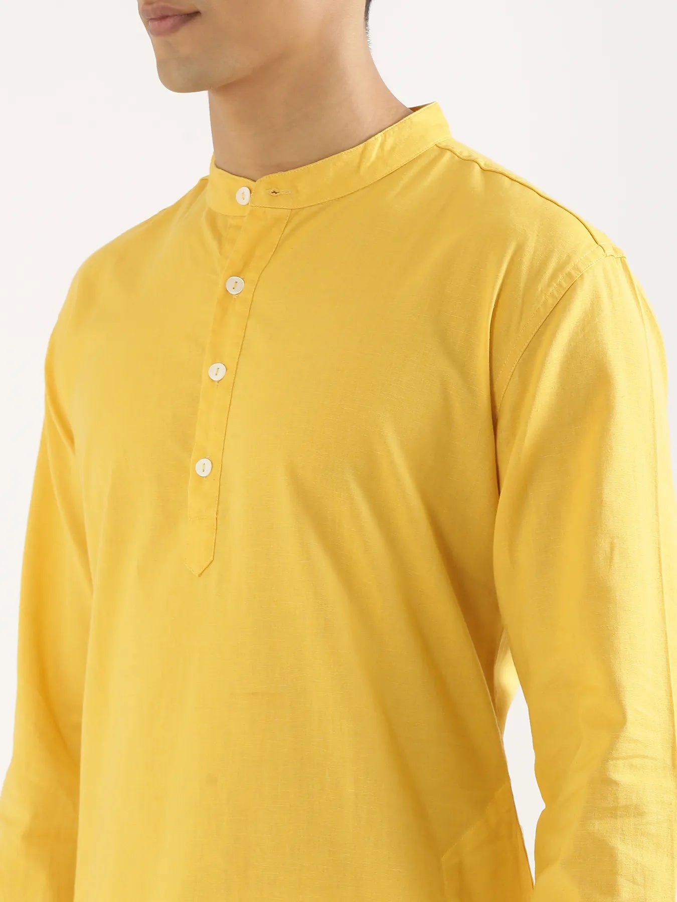 Men Yellow Airy Linen Long Kurta