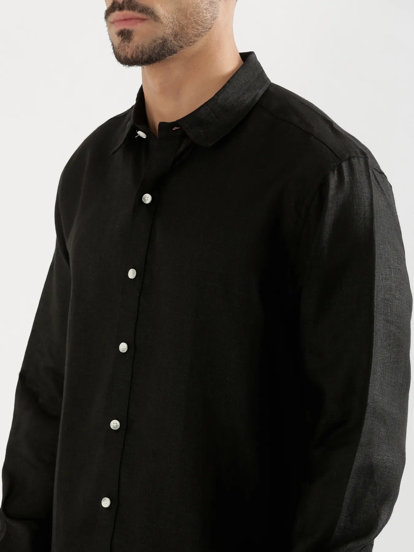 Men Black 100% Linen Shirt