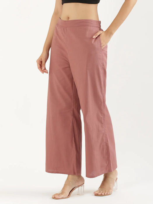 Women  Rose Taupe Airy Linen Wide Leg Pant