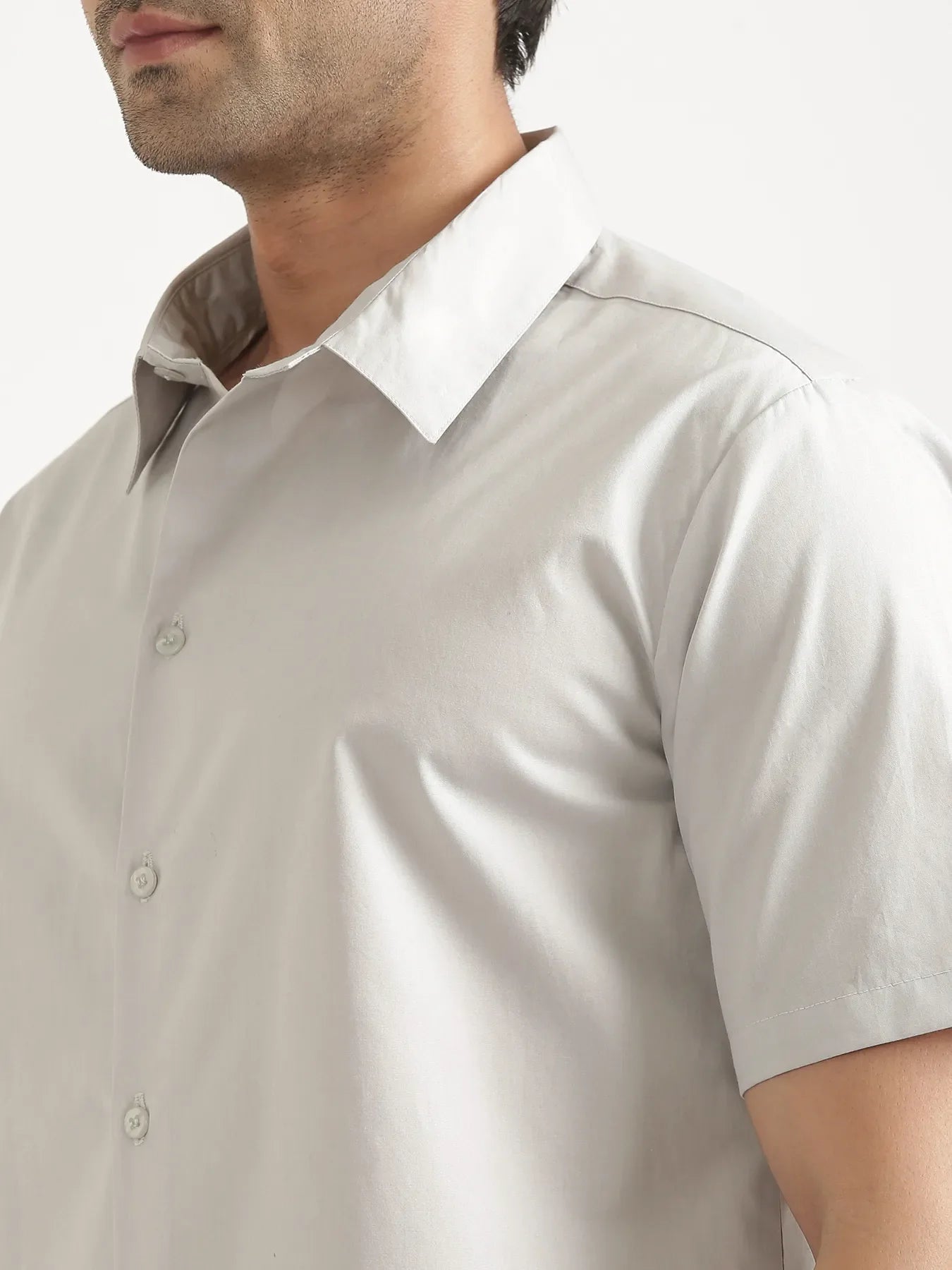 Men Light Grey Better Cotton Short Sleeve Shirt & Navy Blue Cotton Pant