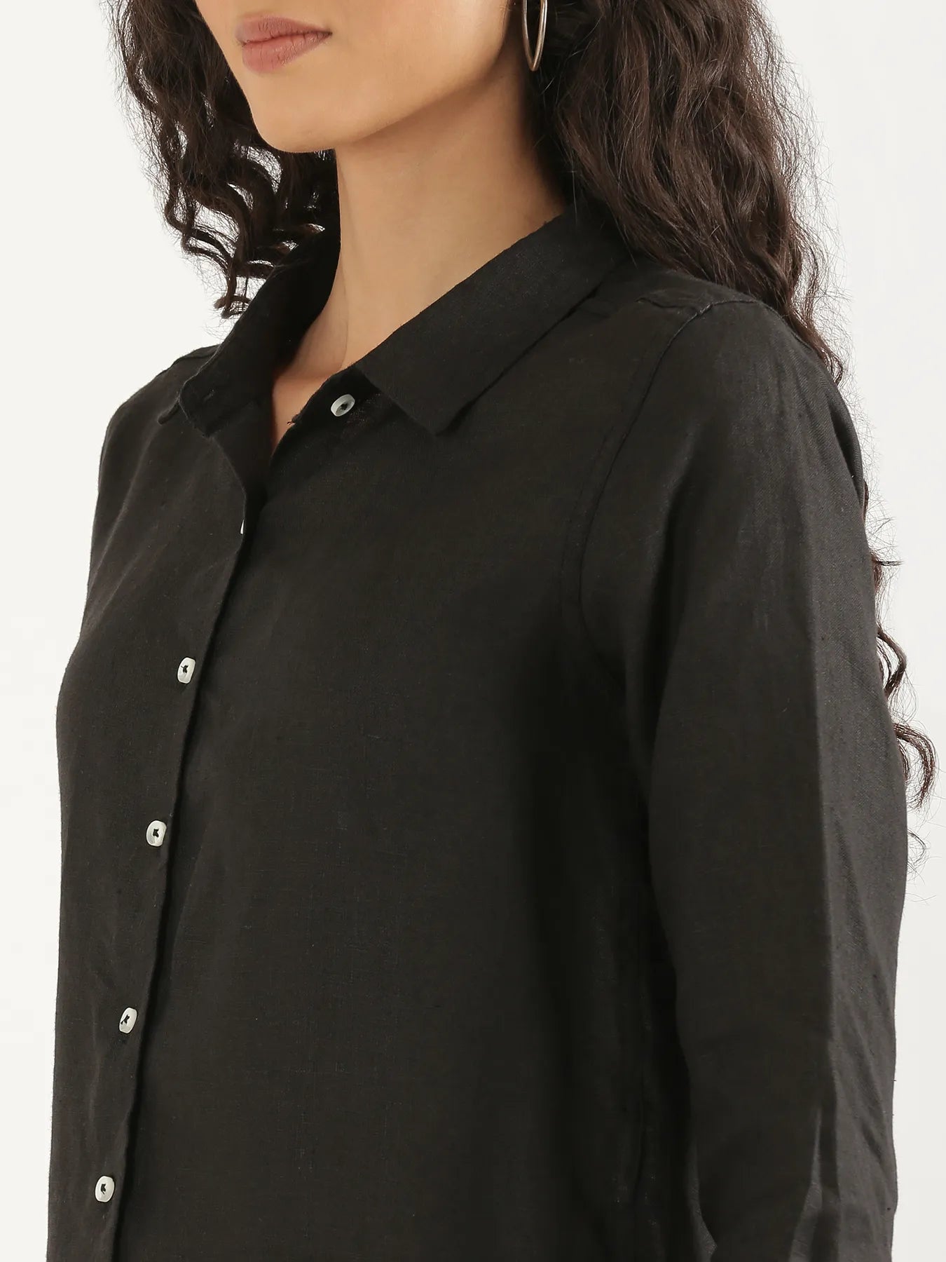 Women Black Pure Linen Shirt