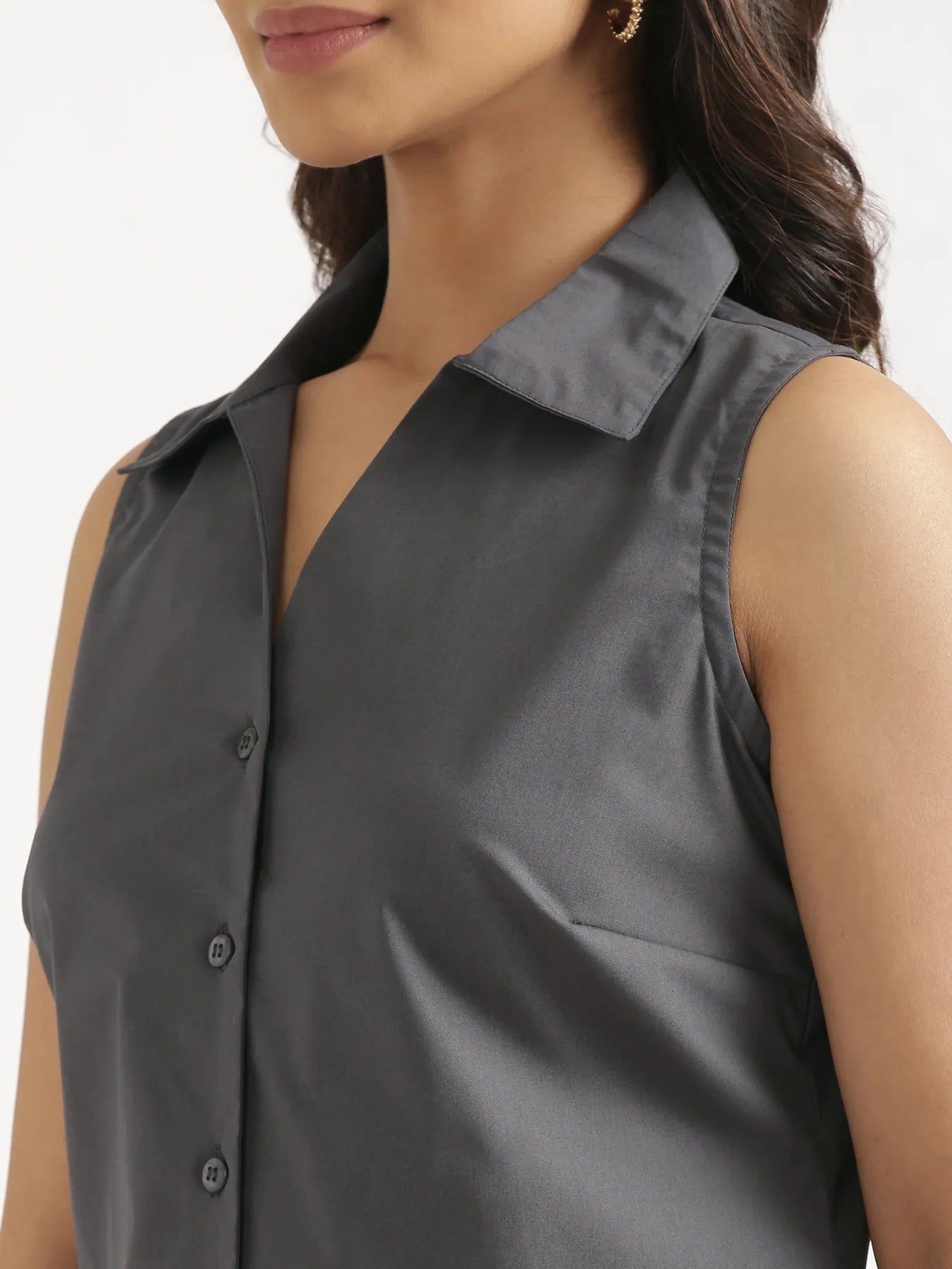 Women Dark Grey Better Cotton Sleeveless Shirt