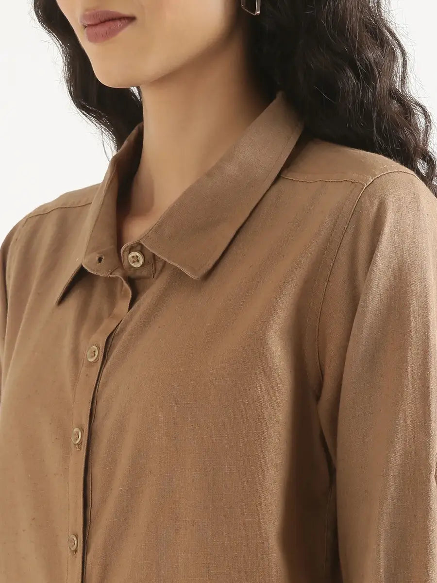 Women Coffee Brown Airy-Linen Shirt