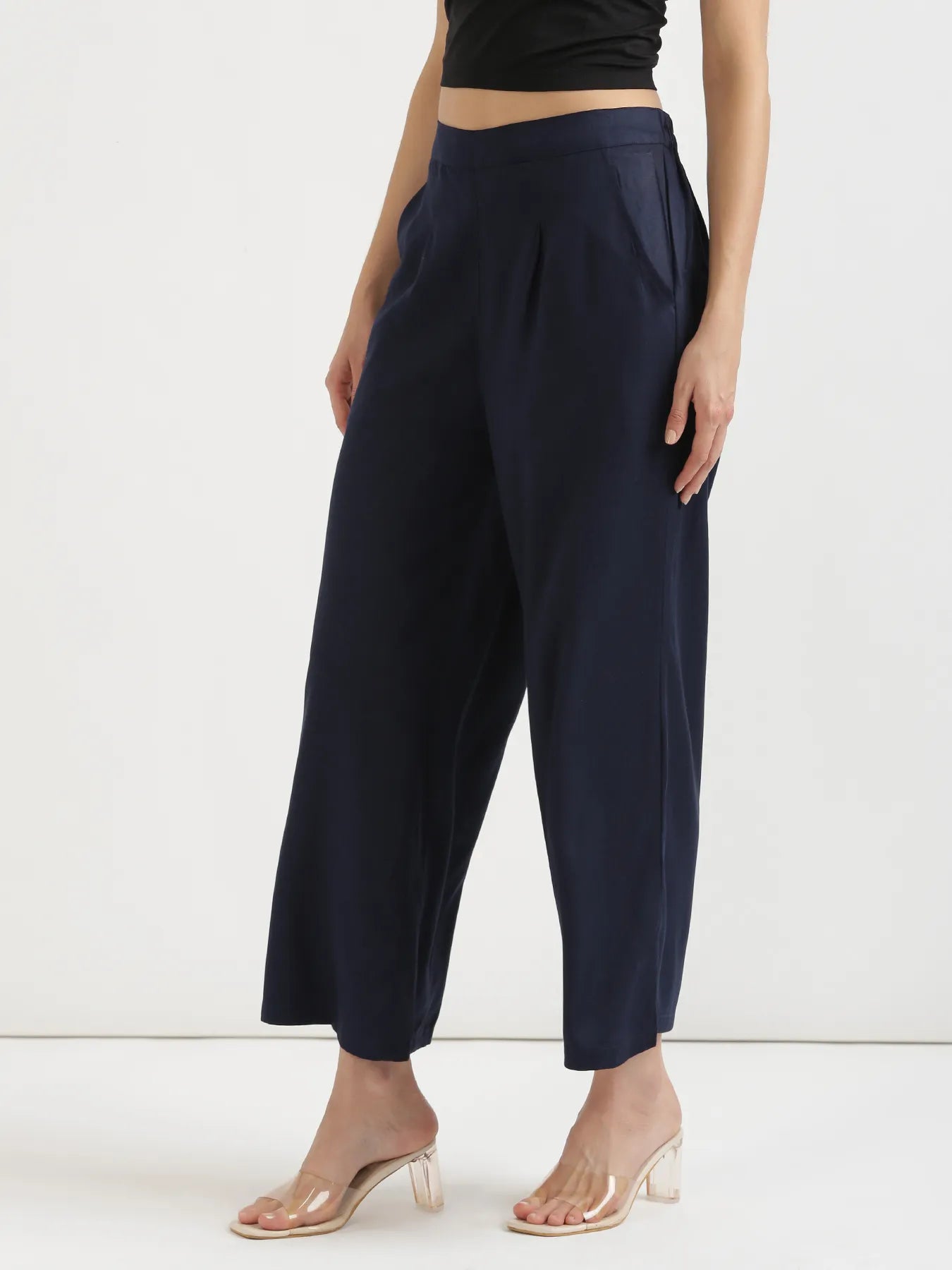 Women Navy Blue Viscose Palazzo Pant