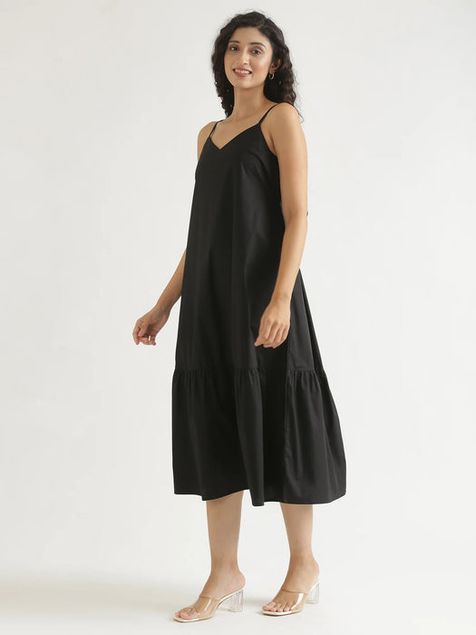 Women Black Better Cotton Tier Dress