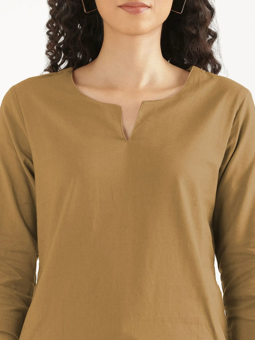 Women Coffee Brown Airy Linen Mid Thigh Length Kurta