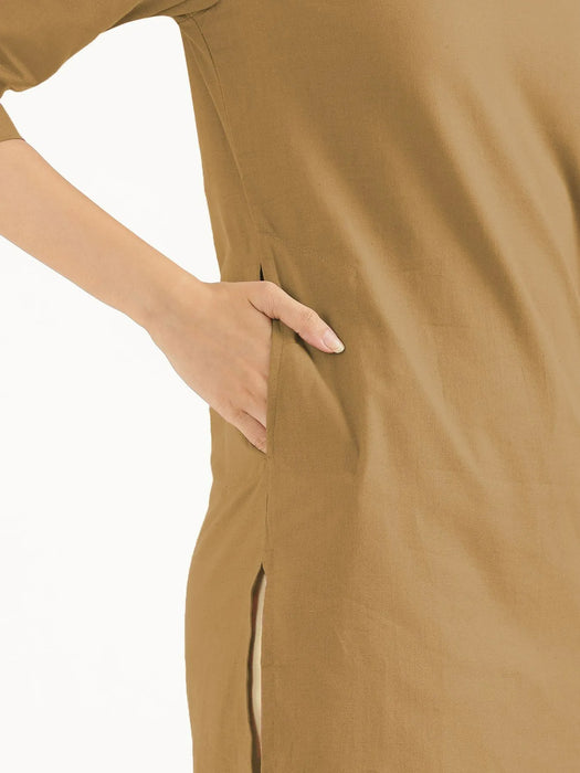Women Coffee Brown Airy Linen Mid Thigh Length Kurta