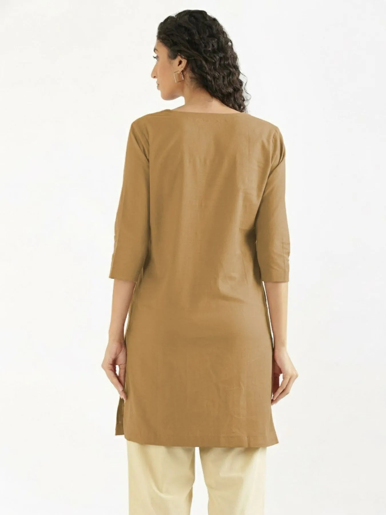 Women Coffee Brown Airy Linen Mid Thigh Length Kurta