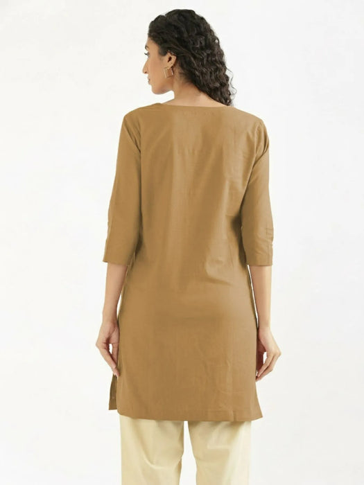 Women Coffee Brown Airy Linen Mid Thigh Length Kurta