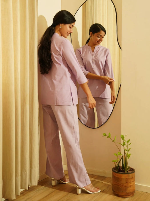 Lilac Airy Linen Short Kurta Co-ord Set
