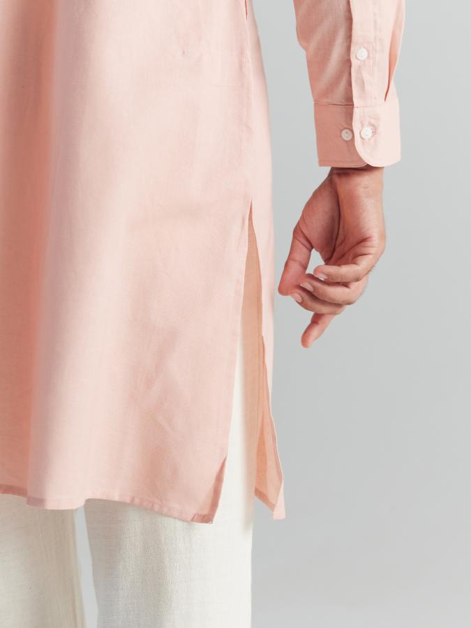 Salmon Pink Airy Linen Long Kurta