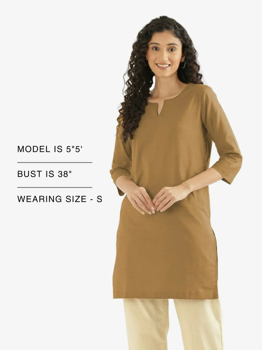 Women Coffee Brown Airy Linen Mid Thigh Length Kurta