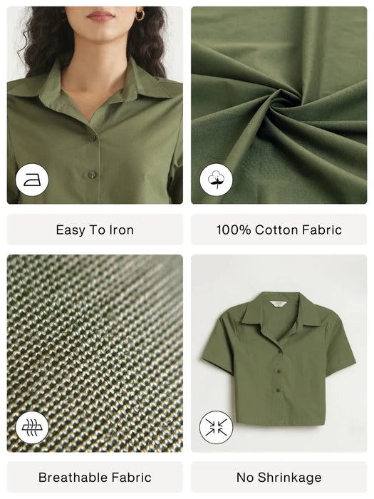 Women Forest Green Better Cotton Crop Shirt