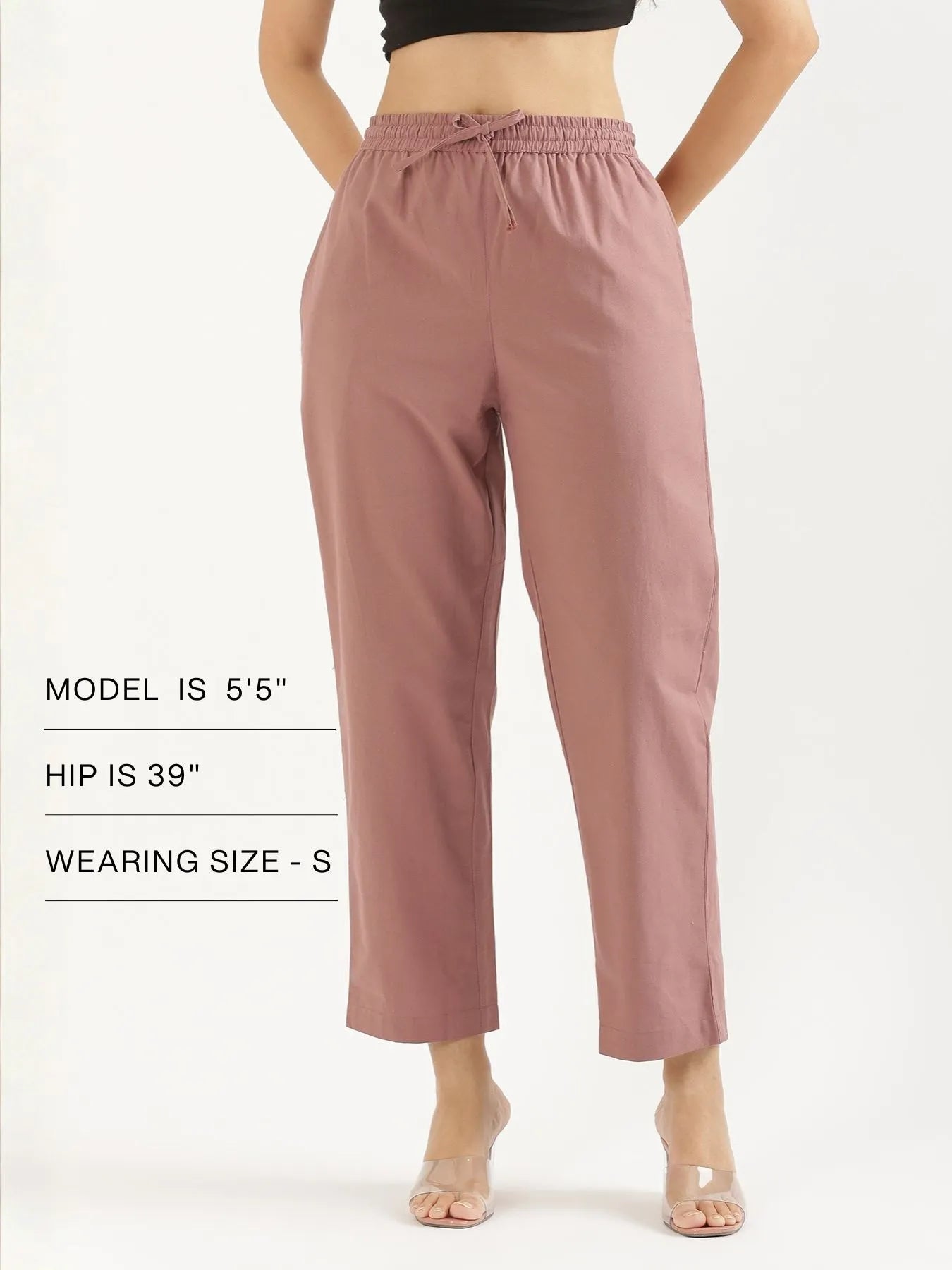 Women Rose Taupe Cotton Straight Pant
