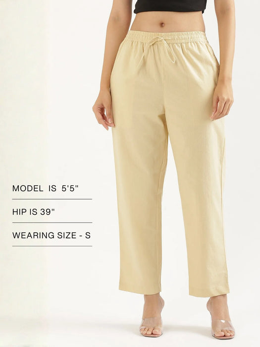 Women Beige Cotton Straight Pant