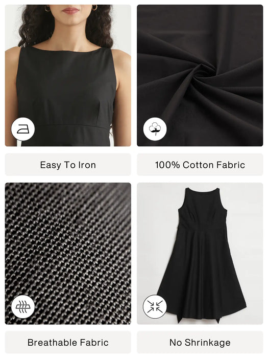 Women Black Better Cotton Flared Dress