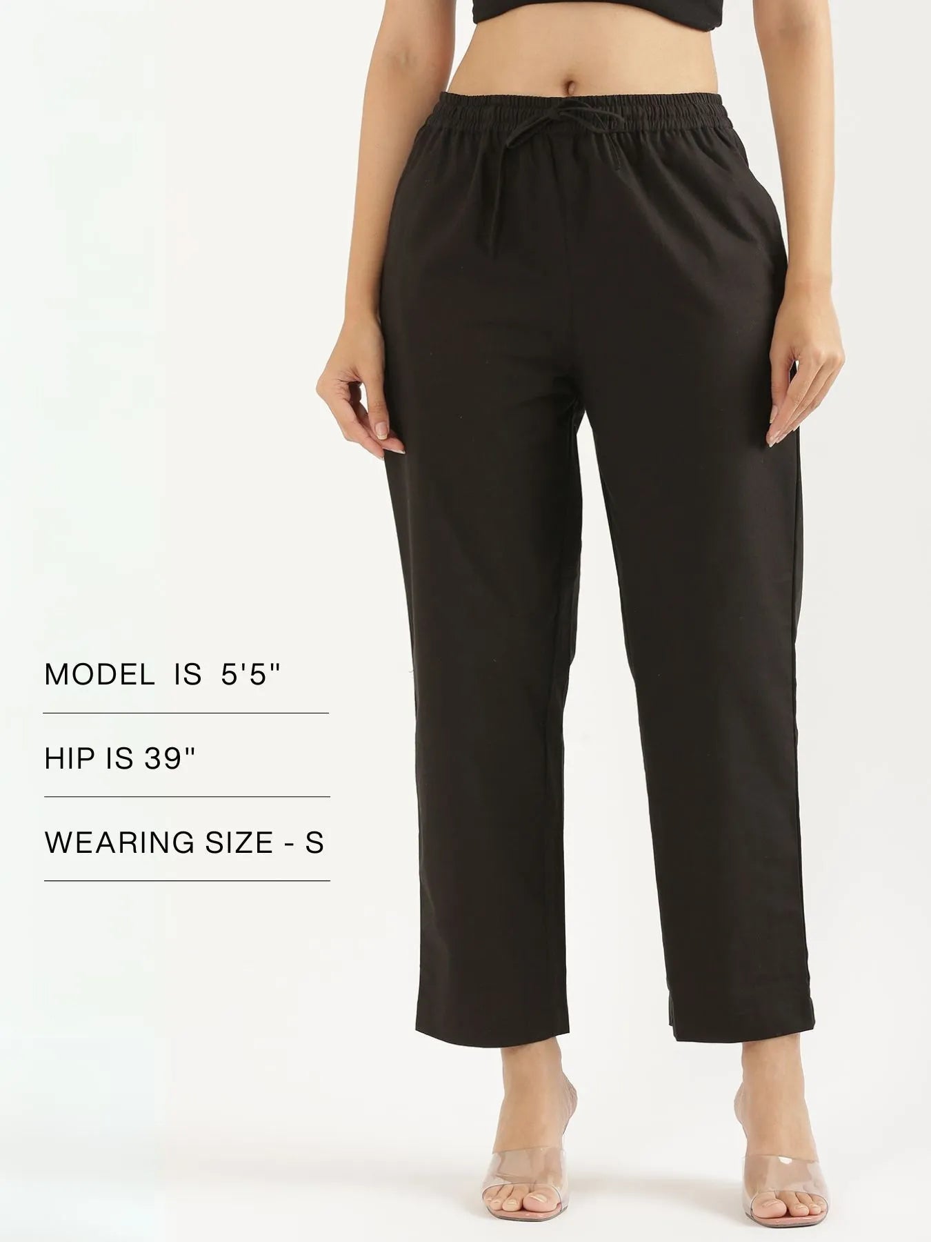 Women Black Cotton Straight Pant