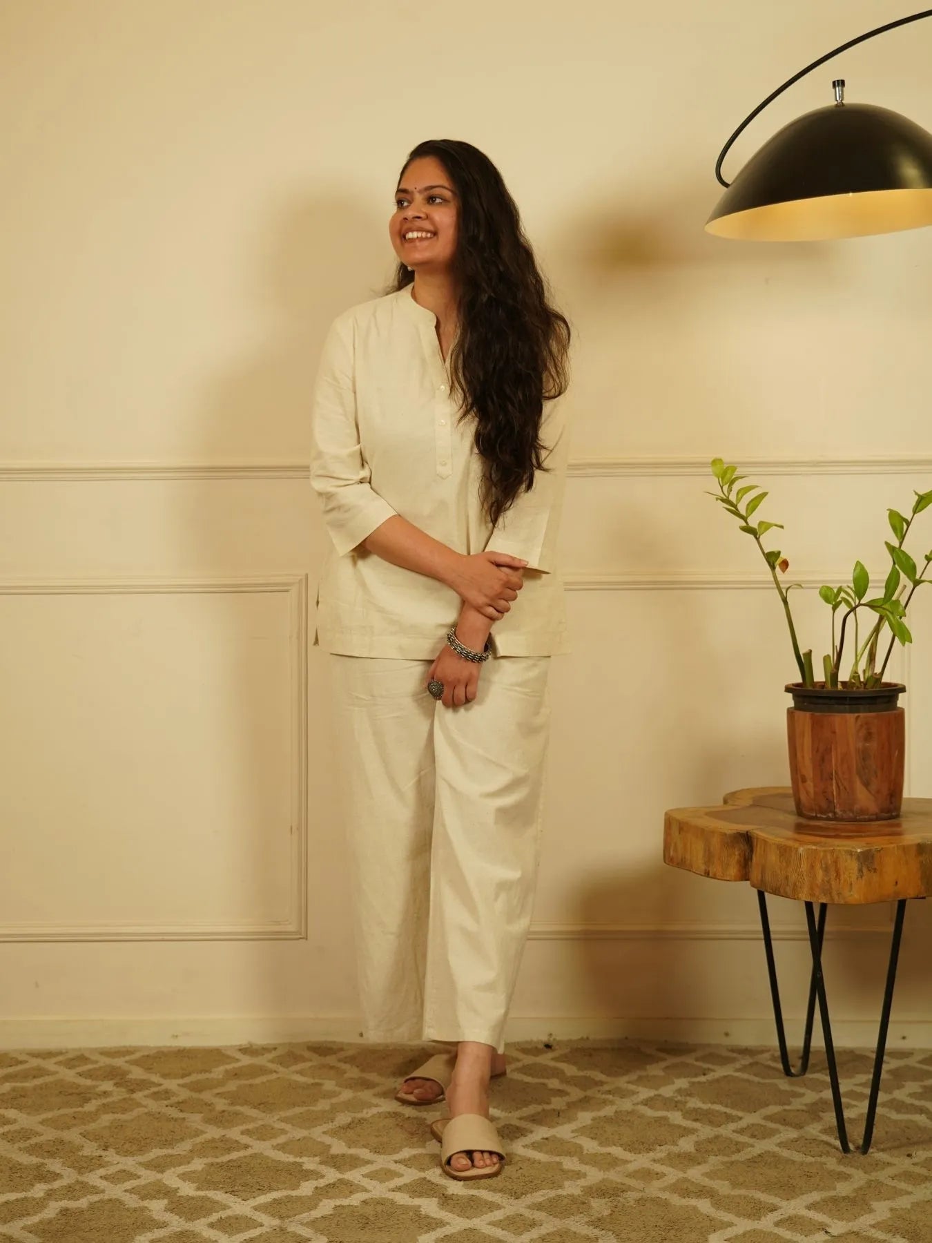 Ecru Airy Linen Short Kurta Co-ord Set