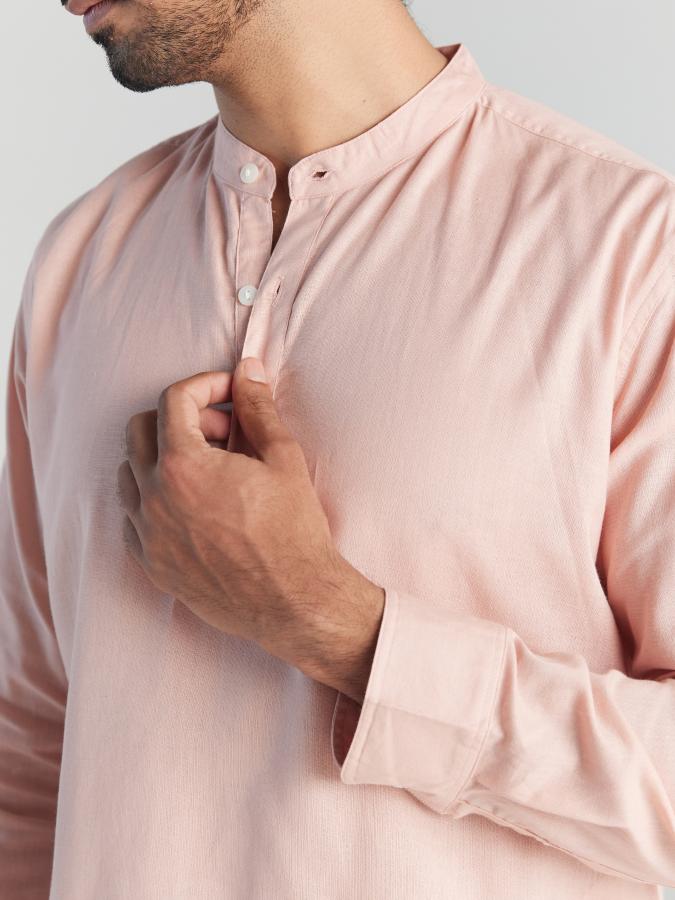 Salmon Pink Airy Linen Long Kurta