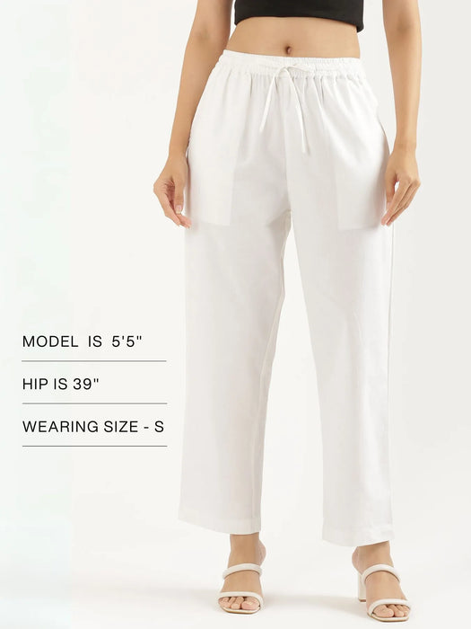 Women White Cotton Straight Pant