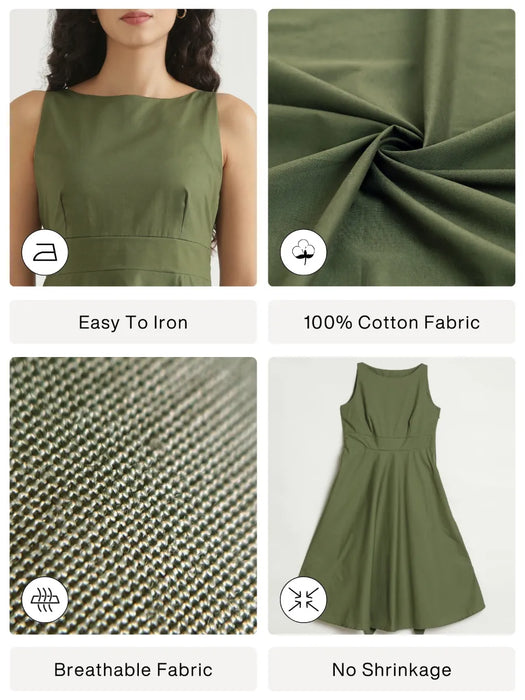 Women Forest Green Better Cotton Flared Dress