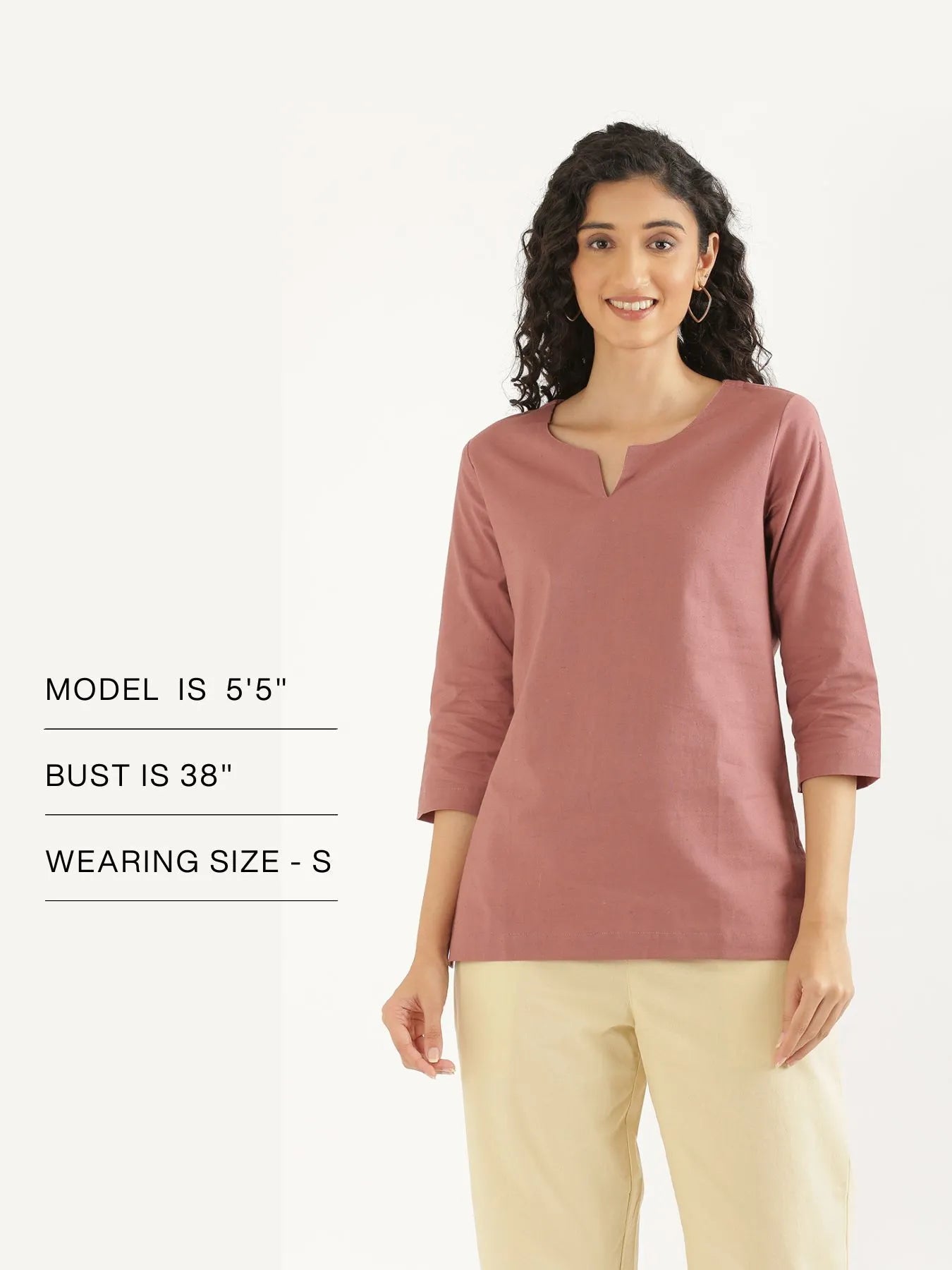 Women Rose Taupe Airy Linen Split Neck Short Kurta