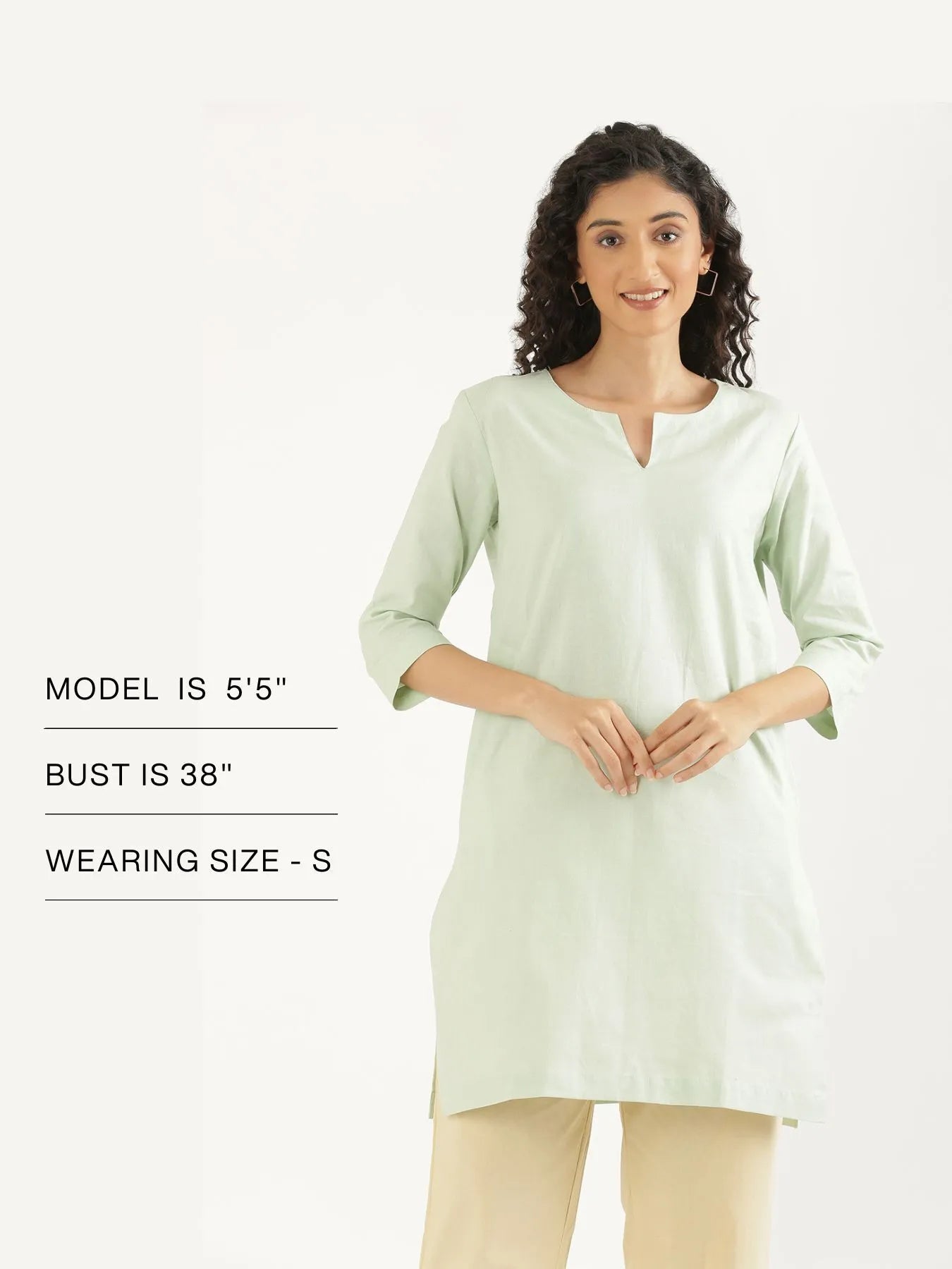 Women Mint Green Airy Linen Mid Thigh Length Kurta