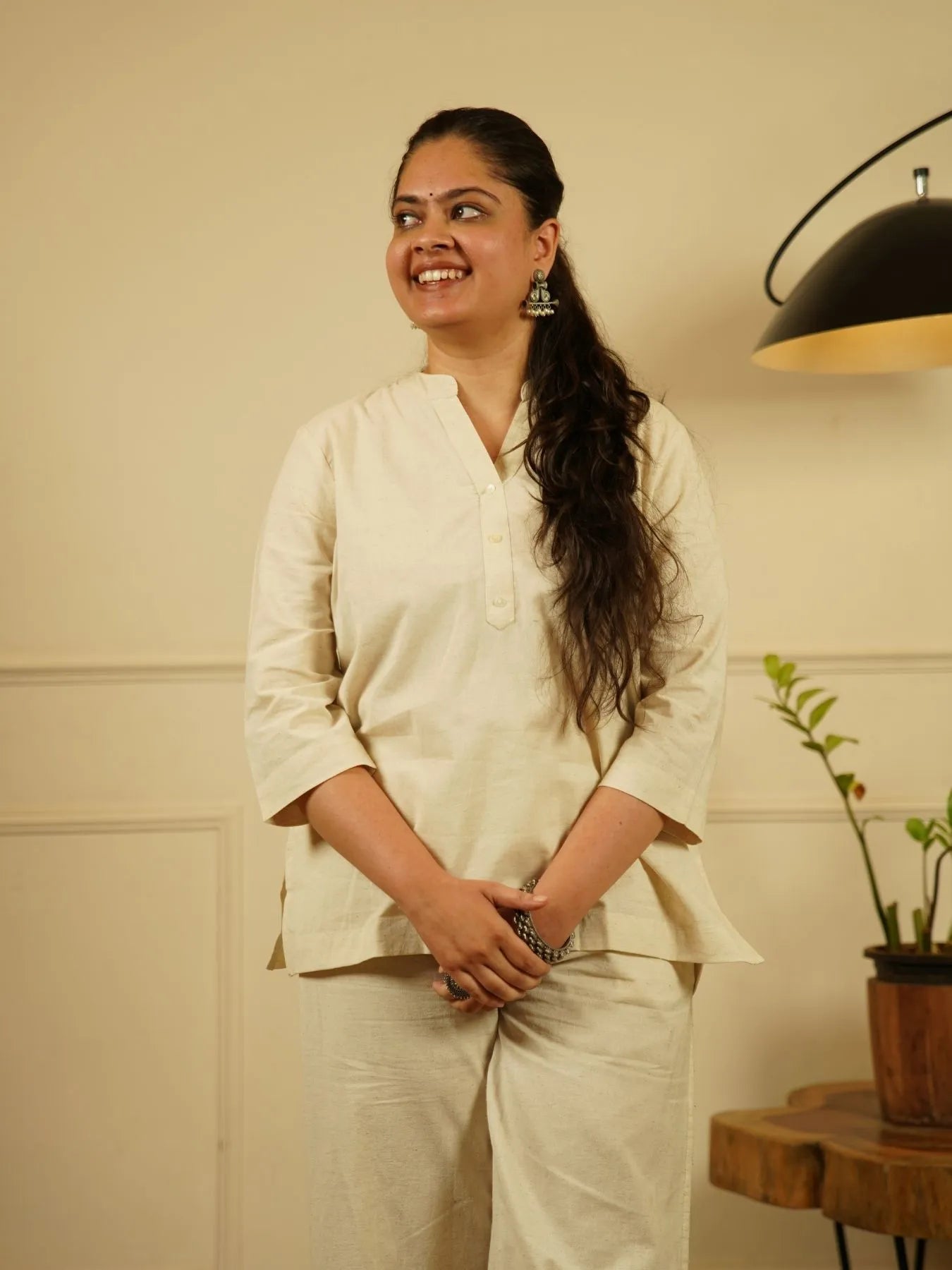 Ecru Airy Linen Short Kurta Co-ord Set
