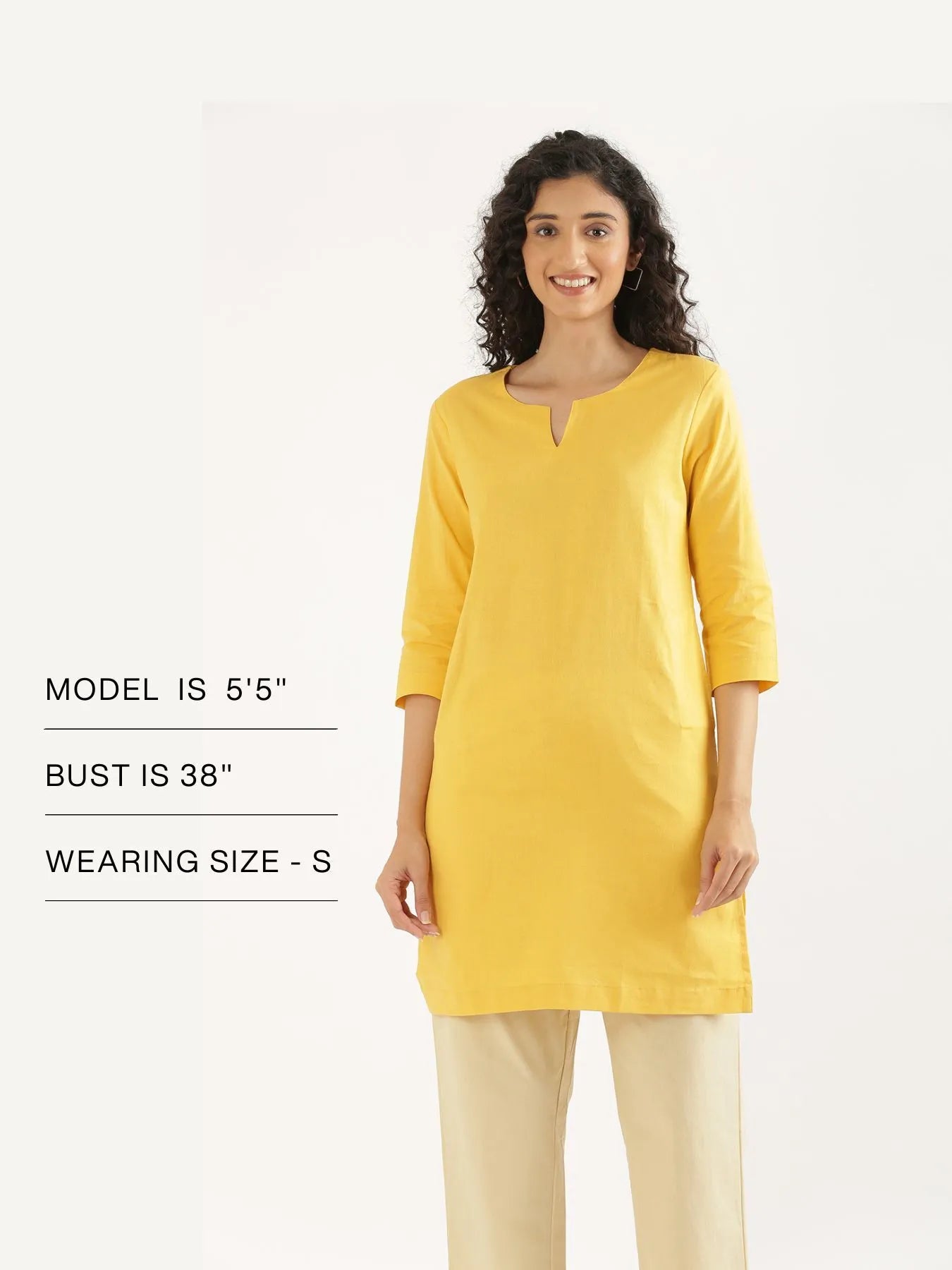 Women Yellow Airy Linen Mid Thigh Length Kurta