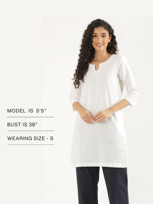 Women White Airy Linen Mid Thigh Length Kurta