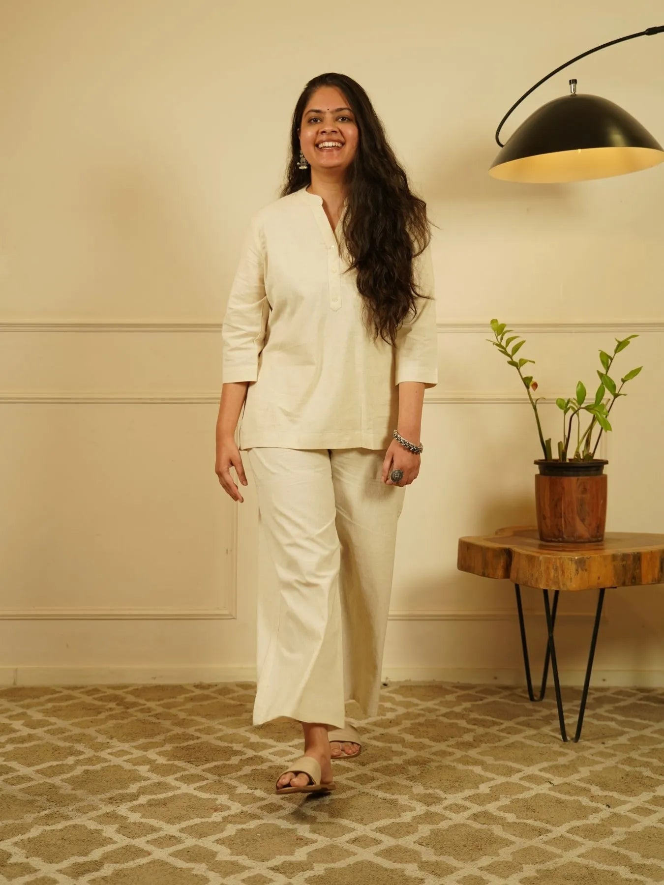 Ecru Airy Linen Short Kurta Co-ord Set