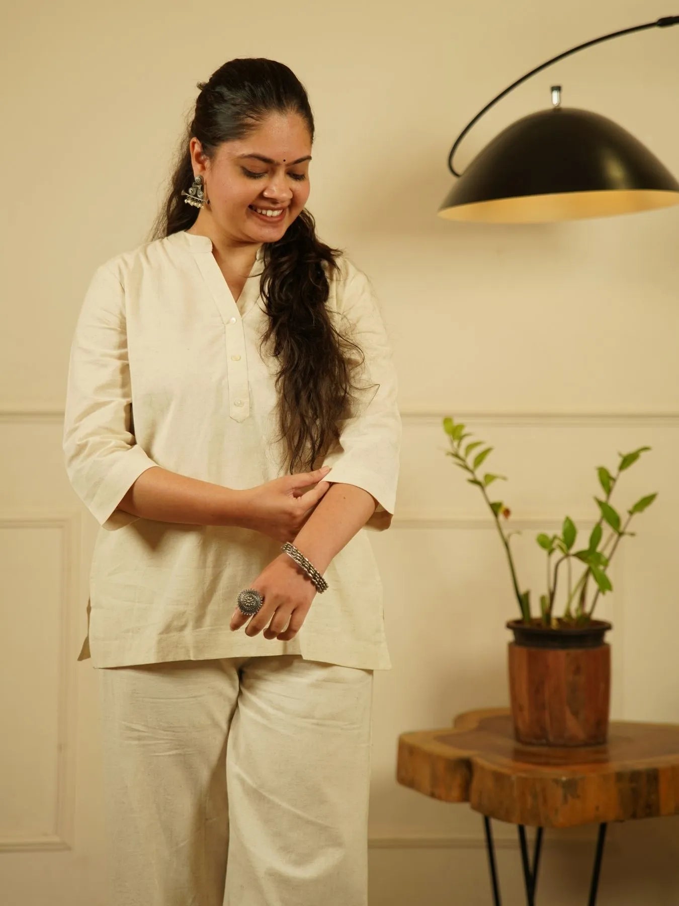 Ecru Airy Linen Short Kurta Co-ord Set