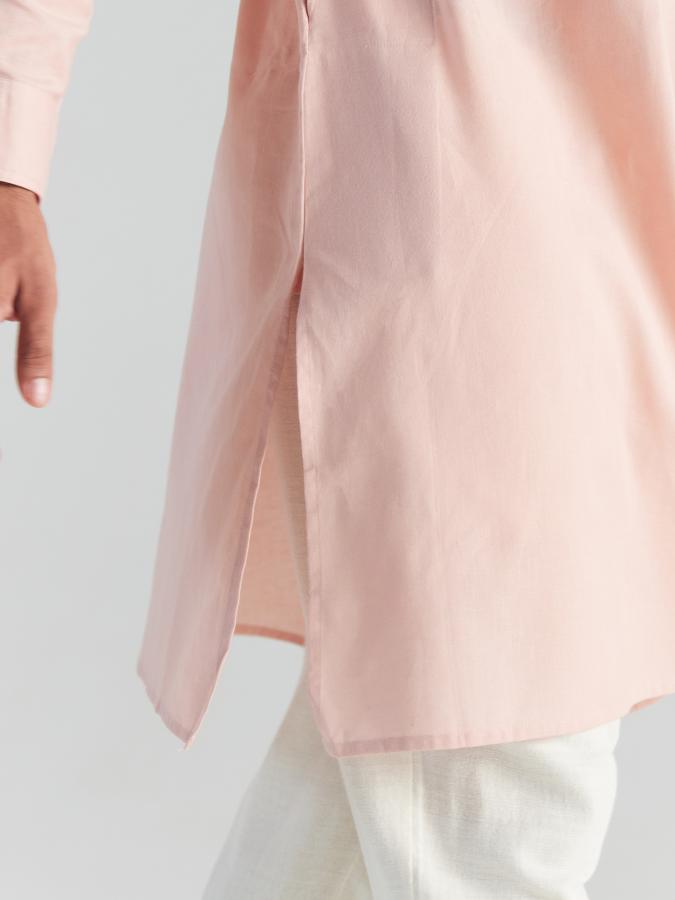 Salmon Pink Airy Linen Long Kurta