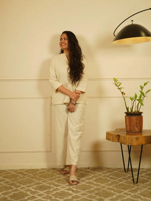 Ecru Airy Linen Short Kurta Co-ord Set