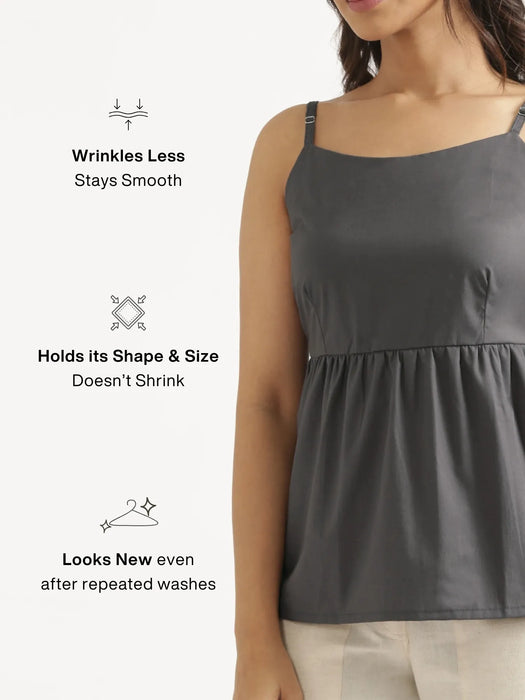 Women Dark Grey Better Cotton Peplum Top
