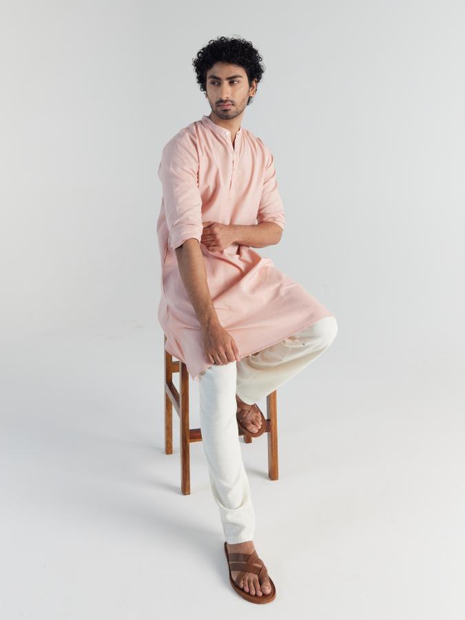 Salmon Pink Airy Linen Long Kurta