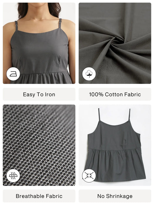 Women Dark Grey Better Cotton Peplum Top