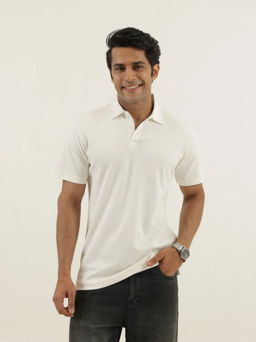 Men Off White Polo T-shirt