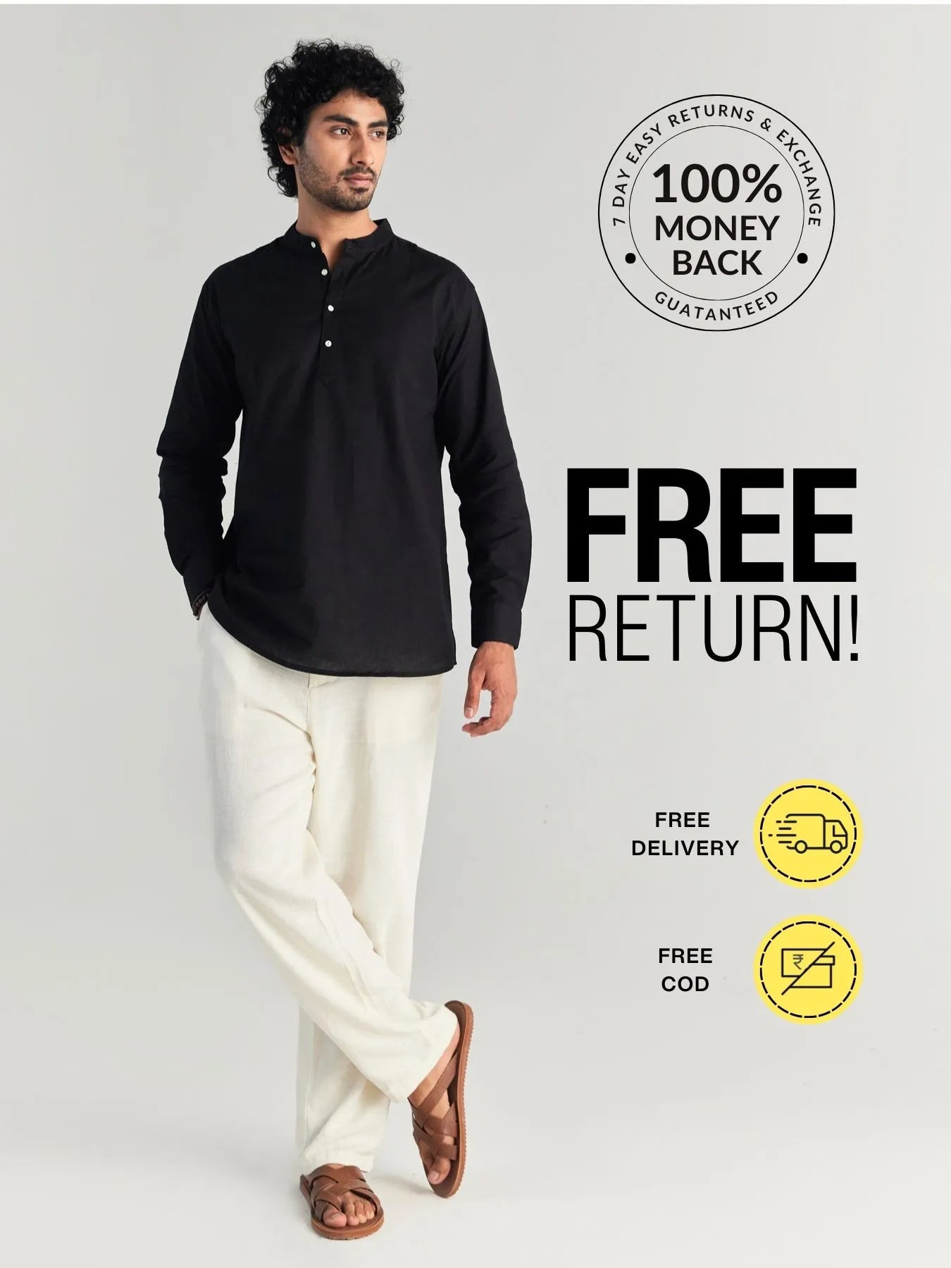 Pick Any 2 Men Airy Linen Short Kurta