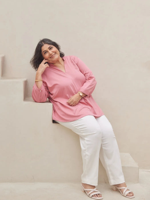 Women Plus Size White Straight Fit Formal Pants