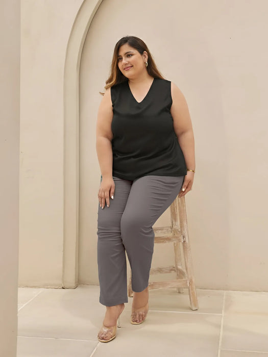 Women Plus Size German Grey Straight Fit Formal Pants