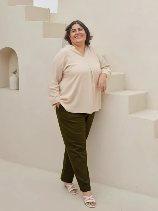 Women Plus Size Olive Green Straight Fit Formal Pants