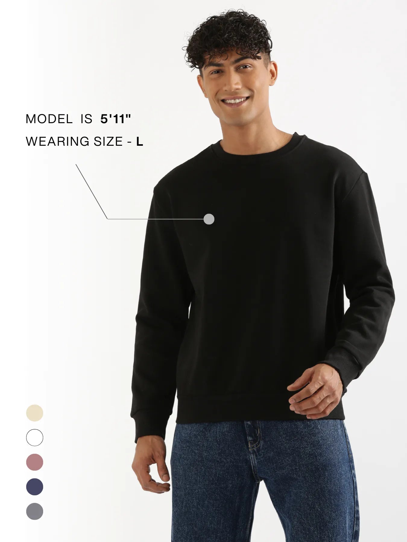 Unisex Black Round Neck Sweatshirt