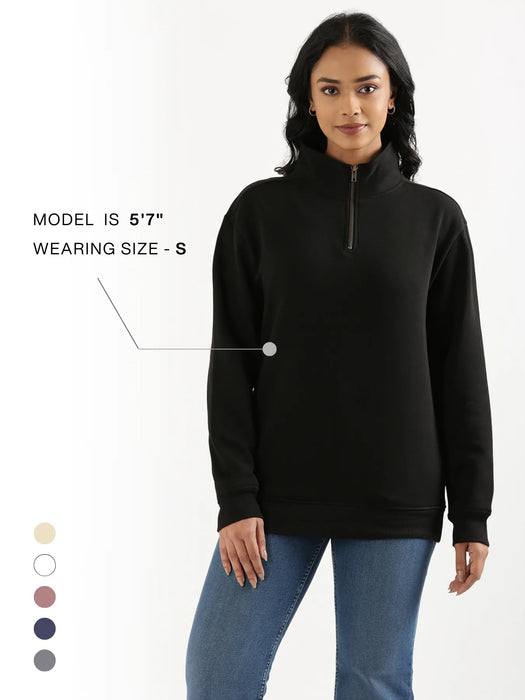 Unisex Black Zip Neck Sweatshirt
